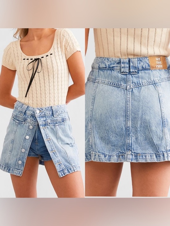 Free People Dresses & Skirts - Free People Midnight Sun Denim Skort Size 29 Button Front Mini Skirt Shorts
